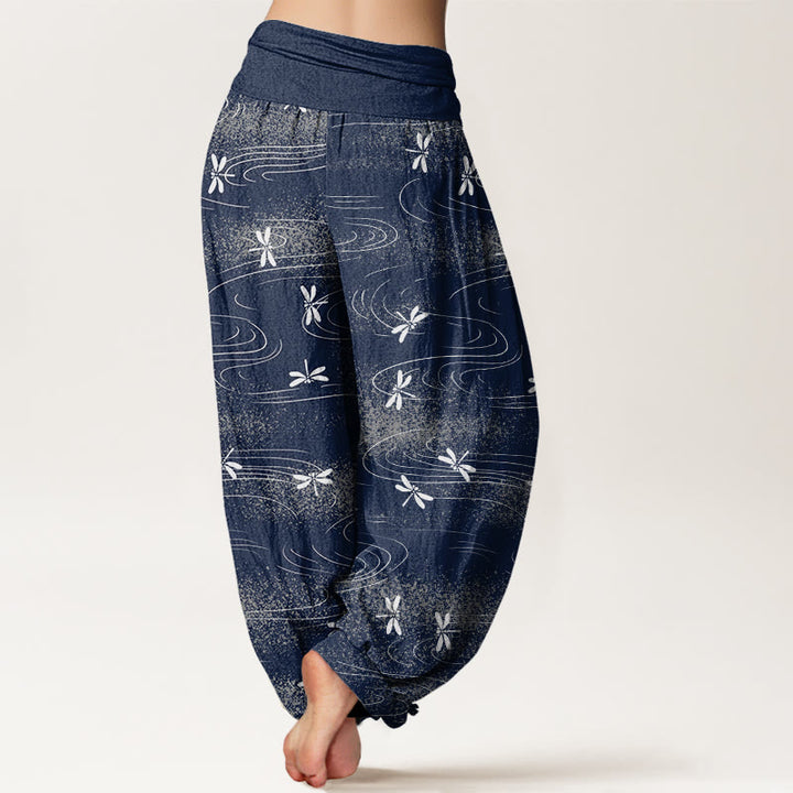 Buddha Stones Casual Dragonfly Wave Pattern Women's Elastic Waist Harem Pants - image 7