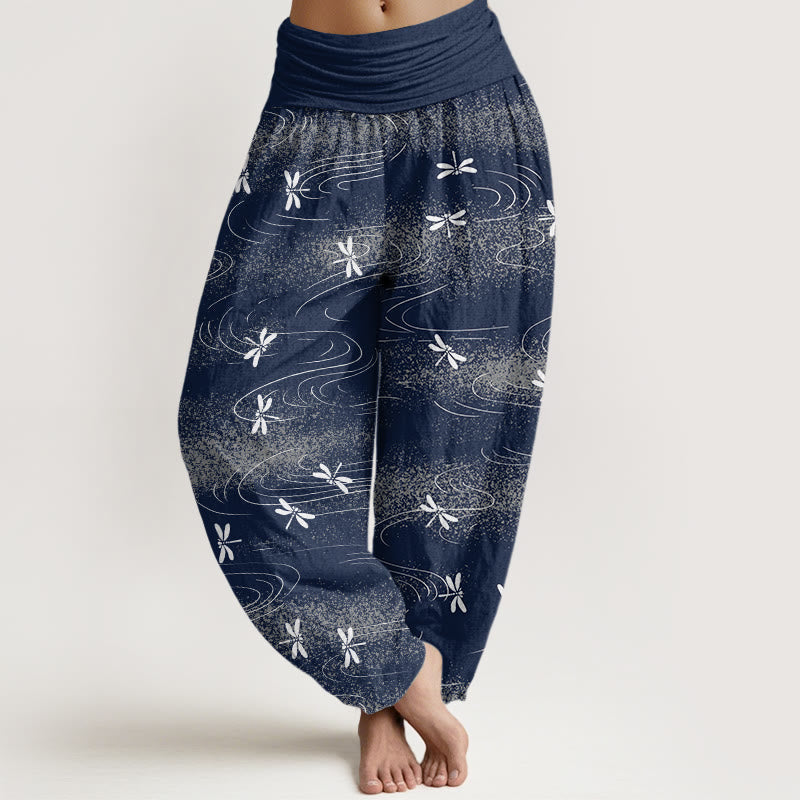 Buddha Stones Casual Dragonfly Wave Pattern Women's Elastic Waist Harem Pants - Navy - US22，UK/AU26，EU54 (6XL) - image 5