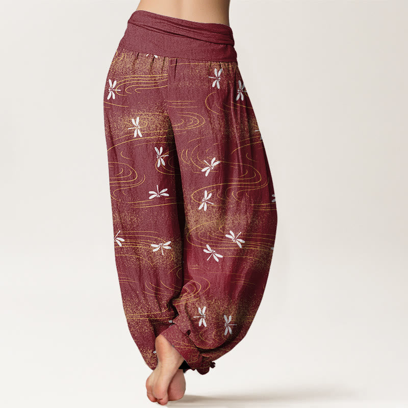 Buddha Stones Casual Dragonfly Wave Pattern Women's Elastic Waist Harem Pants - image 10
