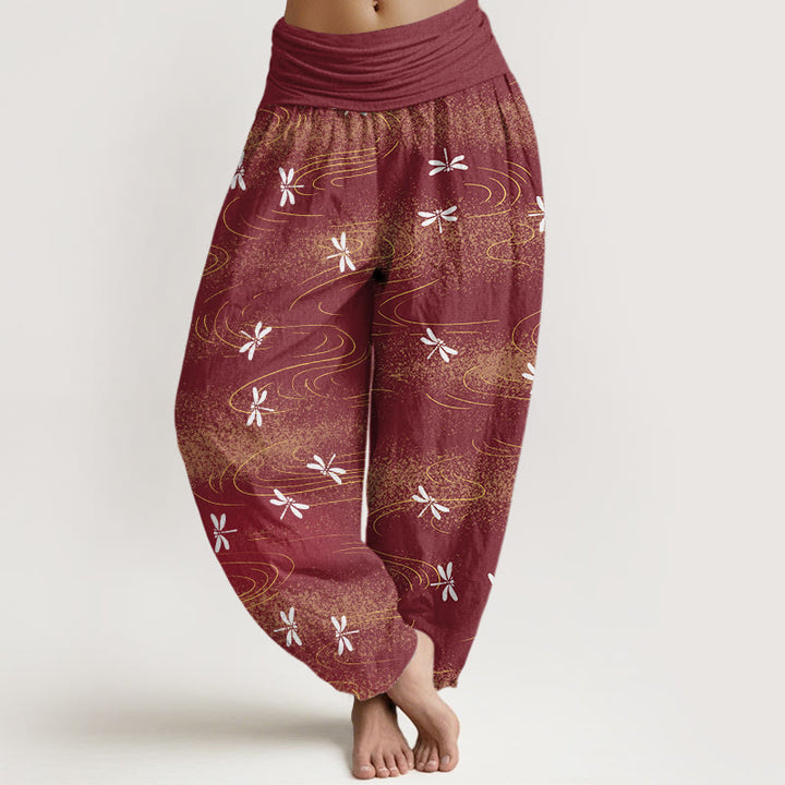 Buddha Stones Casual Dragonfly Wave Pattern Women's Elastic Waist Harem Pants - Brown - US22，UK/AU26，EU54 (6XL) - image 8