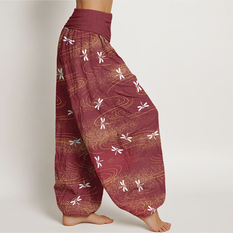 Buddha Stones Casual Dragonfly Wave Pattern Women's Elastic Waist Harem Pants - image 9