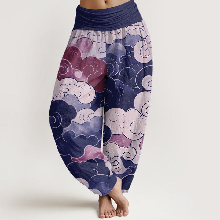 Buddha Stones Casual Auspicious Clouds Pattern Women's Elastic Waist Harem Pants - DarkSlateBlue - US22，UK/AU26，EU54 (6XL) - image 5