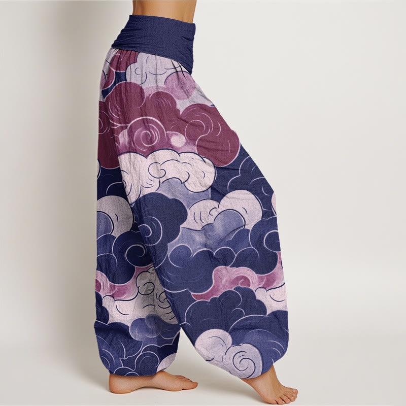 Buddha Stones Casual Auspicious Clouds Pattern Women's Elastic Waist Harem Pants - image 6