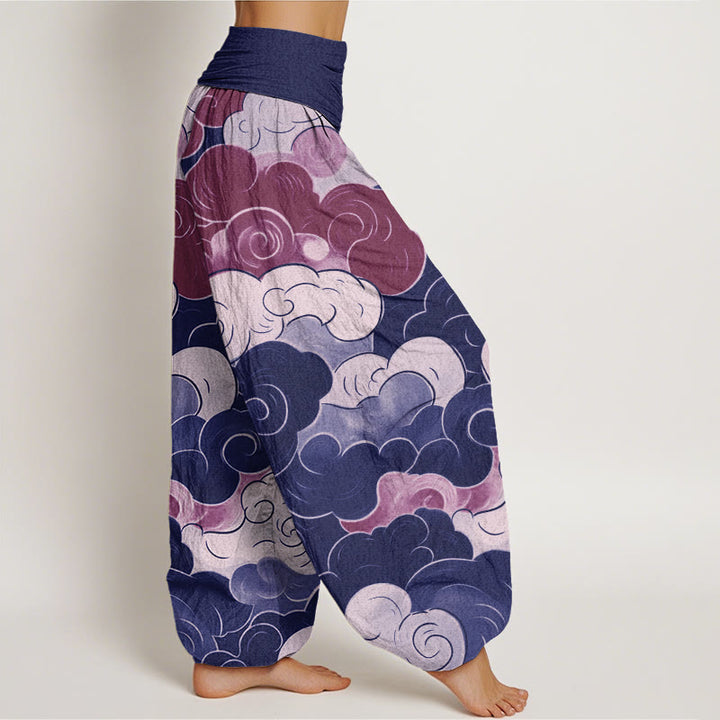 Buddha Stones Casual Auspicious Clouds Pattern Women's Elastic Waist Harem Pants - image 6