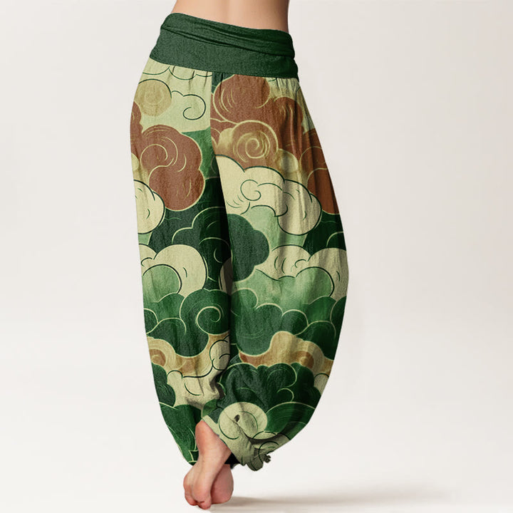 Buddha Stones Cotton Casual Auspicious Clouds Pattern Women's Elastic Waist Harem Pants - image 9