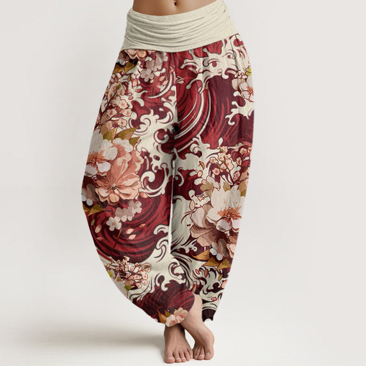 Buddha Stones Casual Wave And Floral Pattern Women's Elastic Waist Harem Pants - Brown - US22，UK/AU26，EU54 (6XL) - image 8