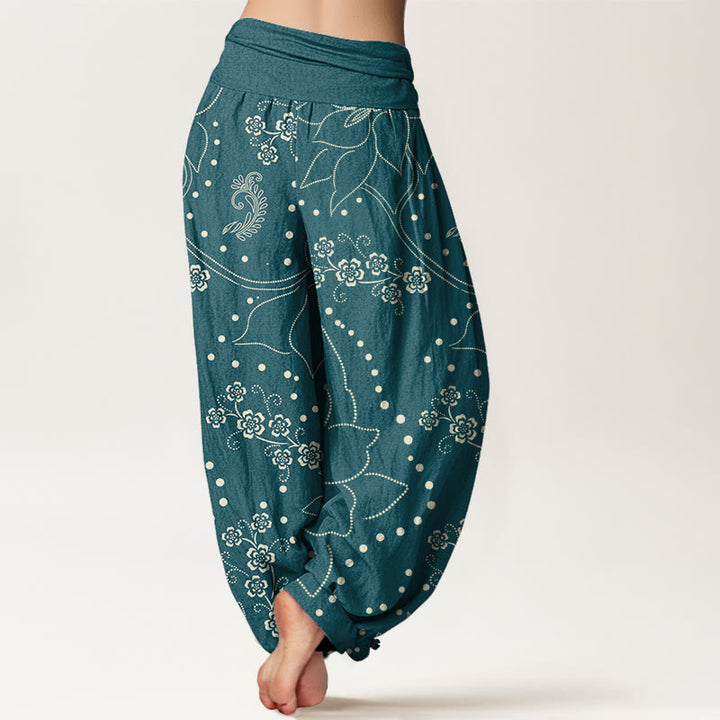 Buddha Stones Casual Large Flower Leave Pattern Women's Elastic Waist Harem Pants - image 7