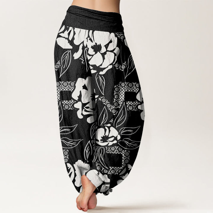 Buddha Stones Casual Simple Floral Leaf Pattern Women's Elastic Waist Harem Pants - image 3