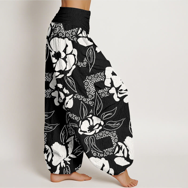 Buddha Stones Casual Simple Floral Leaf Pattern Women's Elastic Waist Harem Pants - image 2