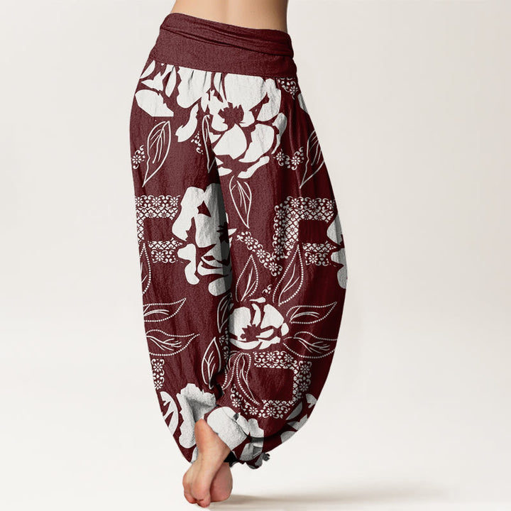 Buddha Stones Casual Simple Floral Leaf Pattern Women's Elastic Waist Harem Pants - image 7
