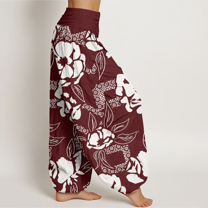 Buddha Stones Casual Simple Floral Leaf Pattern Women's Elastic Waist Harem Pants - image 6