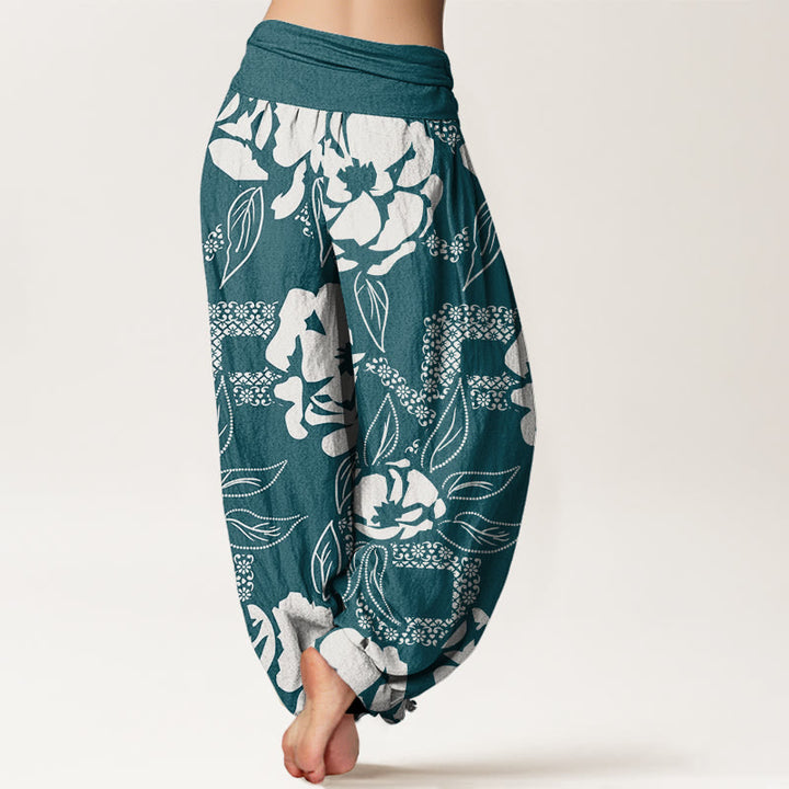 Buddha Stones Casual Simple Floral Leaf Pattern Women's Elastic Waist Harem Pants - image 10