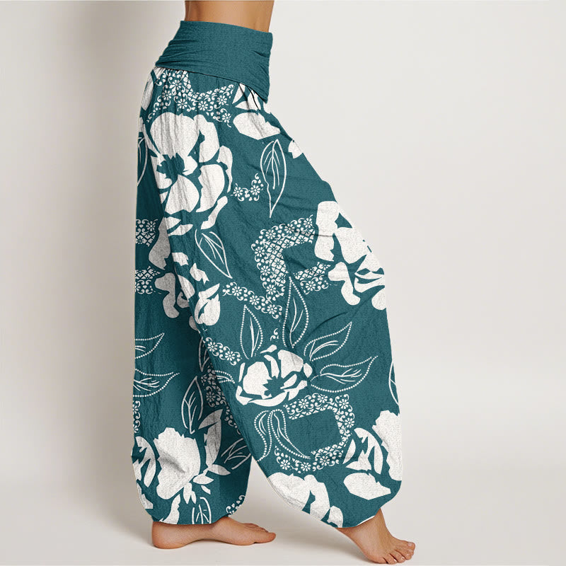 Buddha Stones Casual Simple Floral Leaf Pattern Women's Elastic Waist Harem Pants - image 9