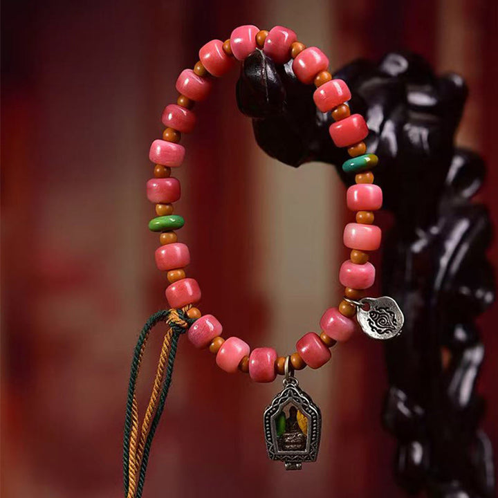 Buddha Stones Tibetan Camel Bone Copper Red Agate Luck Bracelet