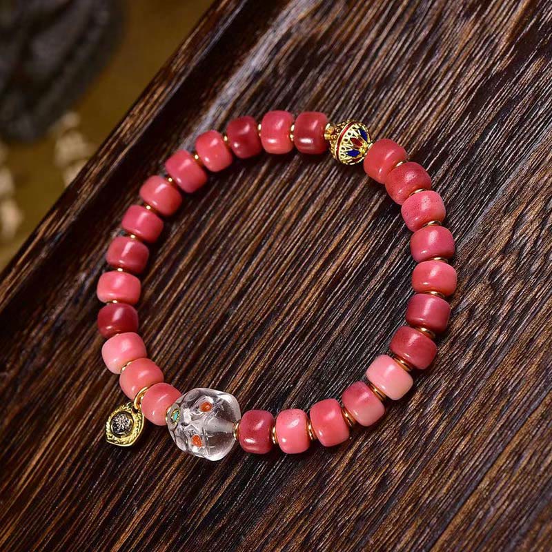 Buddha Stones Tibetan Camel Bone Copper Red Agate Luck Bracelet