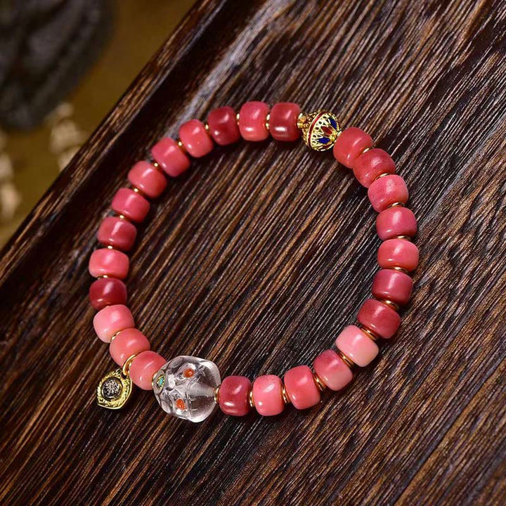 Buddha Stones Tibetan Camel Bone Copper Red Agate Luck Bracelet
