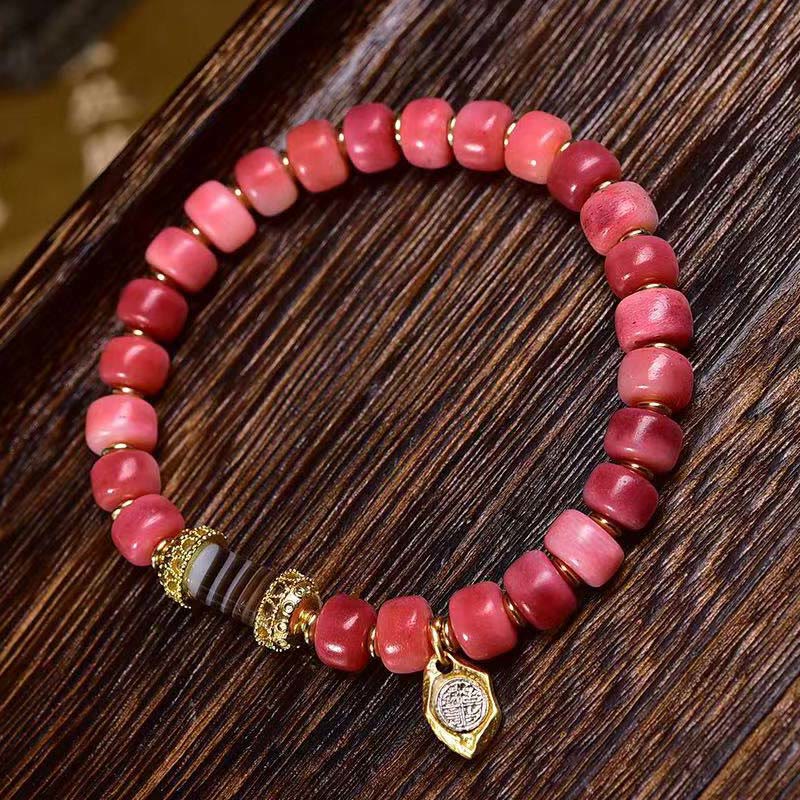 Buddha Stones Tibetan Camel Bone Copper Red Agate Luck Bracelet