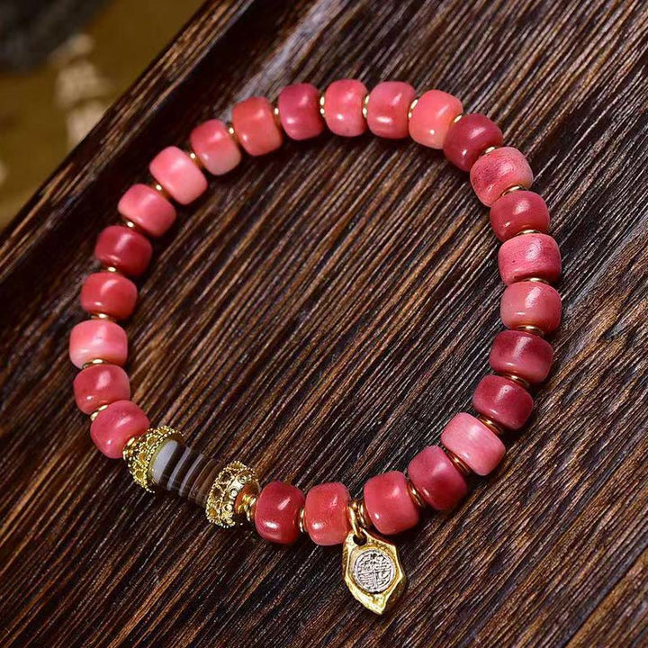 Buddha Stones Tibetan Camel Bone Copper Red Agate Luck Bracelet