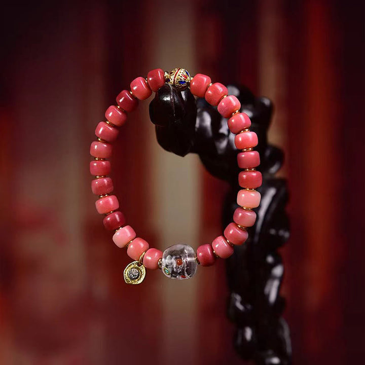 Buddha Stones Tibetan Camel Bone Copper Red Agate Luck Bracelet