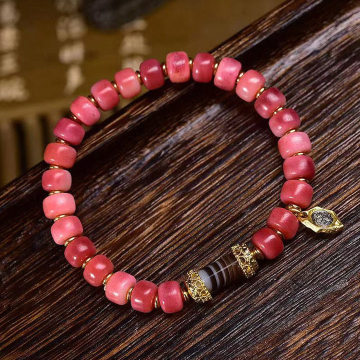 Buddha Stones Tibetan Camel Bone Copper Red Agate Luck Bracelet