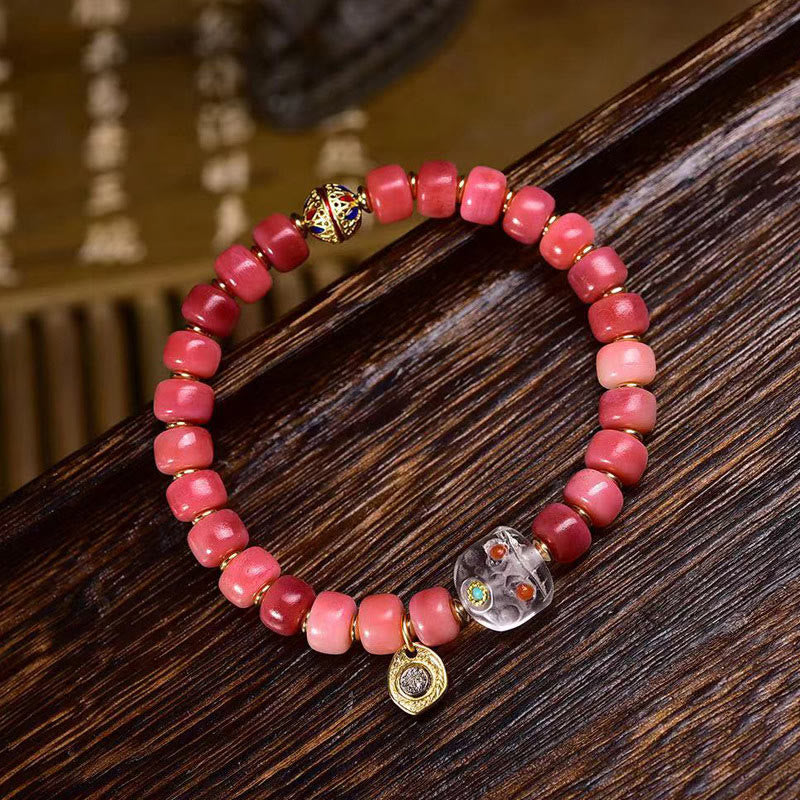 Buddha Stones Tibetan Camel Bone Copper Red Agate Luck Bracelet