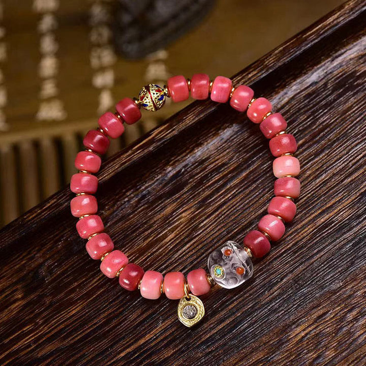 Buddha Stones Tibetan Camel Bone Copper Red Agate Luck Bracelet