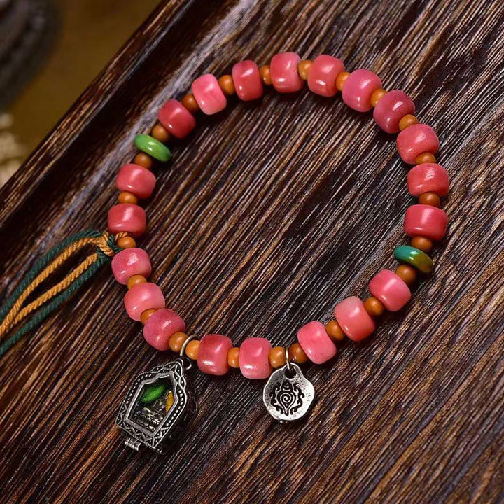 Buddha Stones Tibetan Camel Bone Copper Red Agate Luck Bracelet