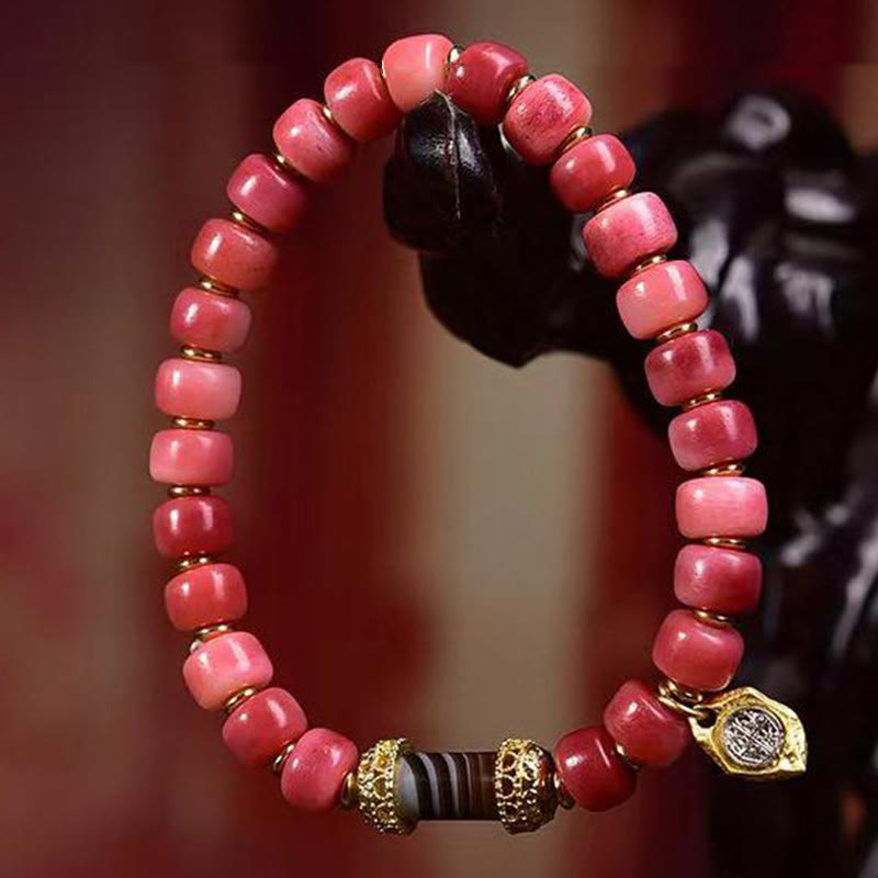 Buddha Stones Tibetan Camel Bone Copper Red Agate Luck Bracelet