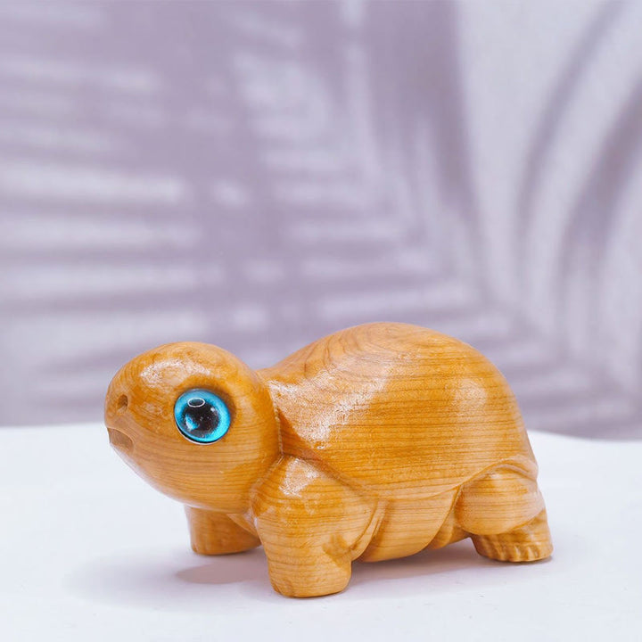 Buddha Stones Mini Thuja Sutchuenensis Wood Cute Turtle Statue Optimistic Decoration