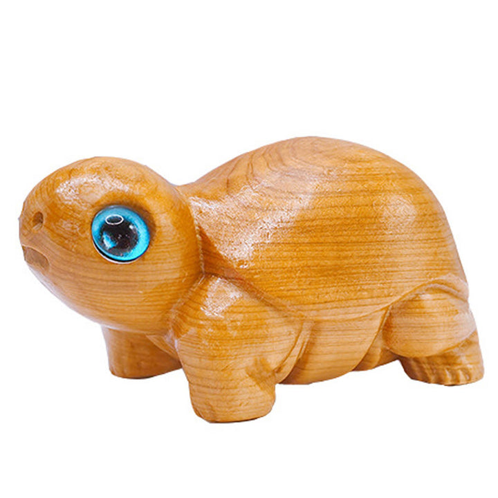Buddha Stones Mini Thuja Sutchuenensis Wood Cute Turtle Statue Optimistic Decoration