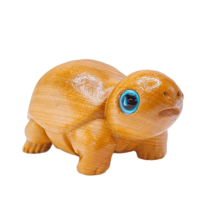 Buddha Stones Mini Thuja Sutchuenensis Wood Cute Turtle Statue Optimistic Decoration