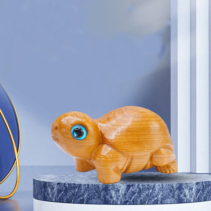 Buddha Stones Mini Thuja Sutchuenensis Wood Cute Turtle Statue Optimistic Decoration