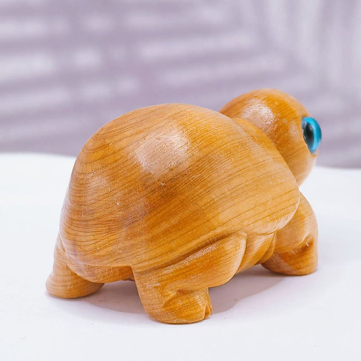 Buddha Stones Mini Thuja Sutchuenensis Wood Cute Turtle Statue Optimistic Decoration