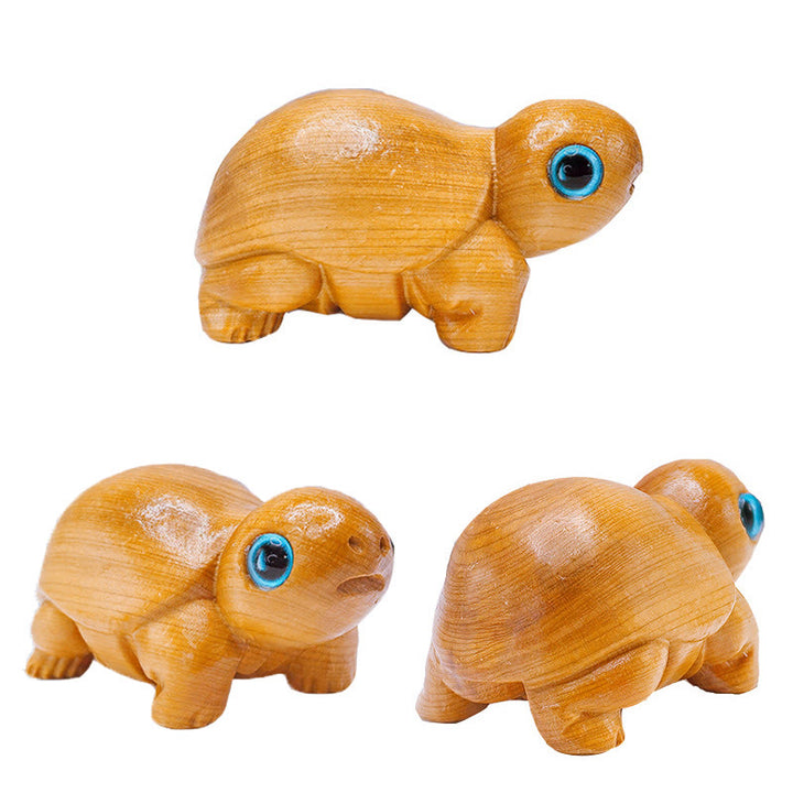 Buddha Stones Mini Thuja Sutchuenensis Wood Cute Turtle Statue Optimistic Decoration