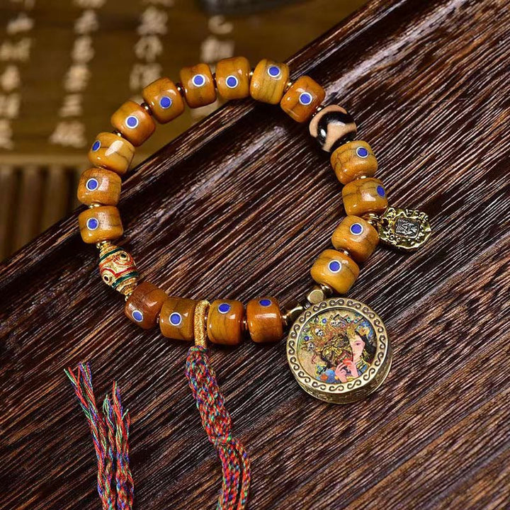 Buddha Stones Vintage Tibetan Bone Beads Braided Rope Positive Balance Bracelet