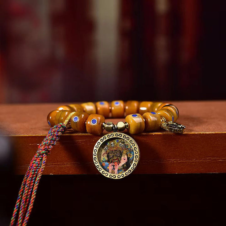 Buddha Stones Vintage Tibetan Bone Beads Braided Rope Positive Balance Bracelet