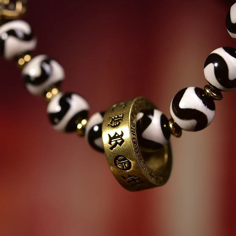 Buddha Stones Vintage Tibetan Dzi Bead Om Mani Padme Hum Blessings Bracelet