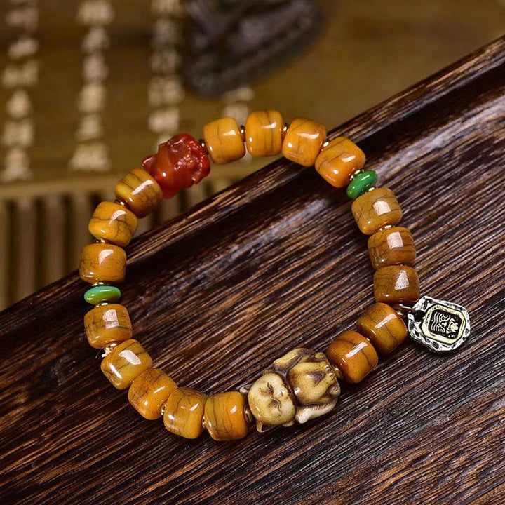 Buddha Stones Vintage Tibetan Bone Beads Dzi Bead Cute Fox Balance Bracelet