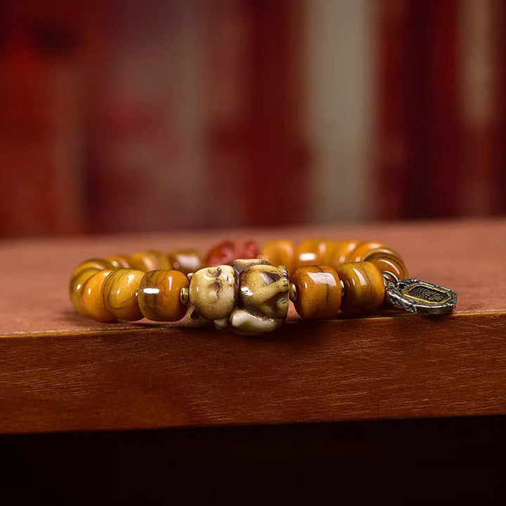 Buddha Stones Vintage Tibetan Bone Beads Dzi Bead Cute Fox Balance Bracelet