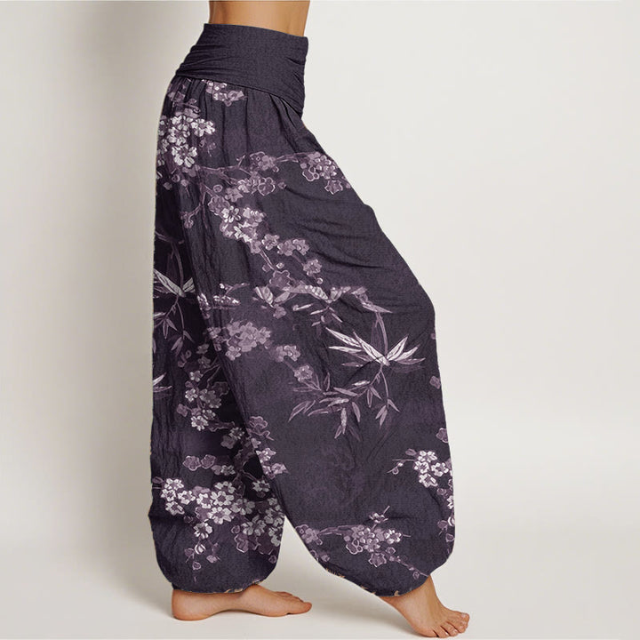 Buddha Stones Pure Cotton White Sakura Flower Pattern Women's Elastic Waist Harem Pants - image 7