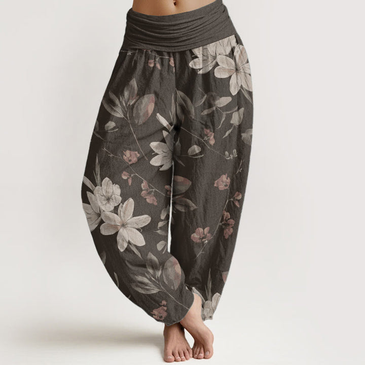 Buddha Stones Pure Cotton Casual Floral Leaves Women's Elastic Waist Harem Pants