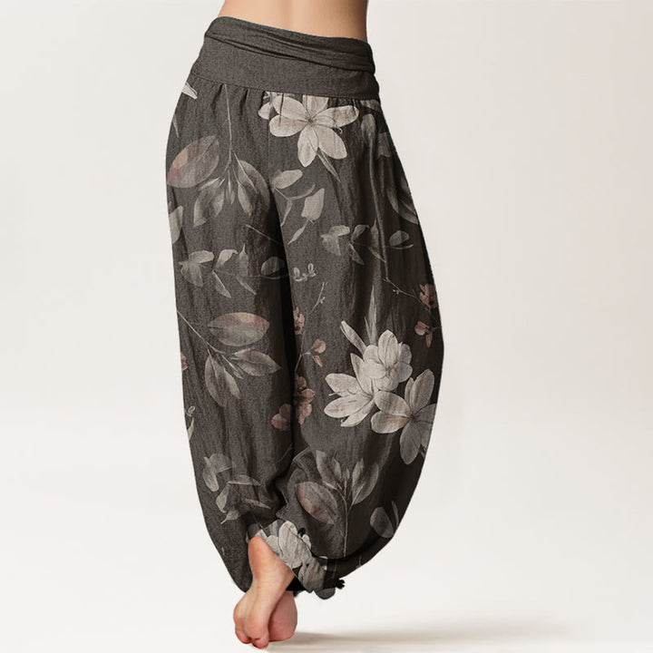 Buddha Stones Pure Cotton Casual Floral Leaves Women's Elastic Waist Harem Pants