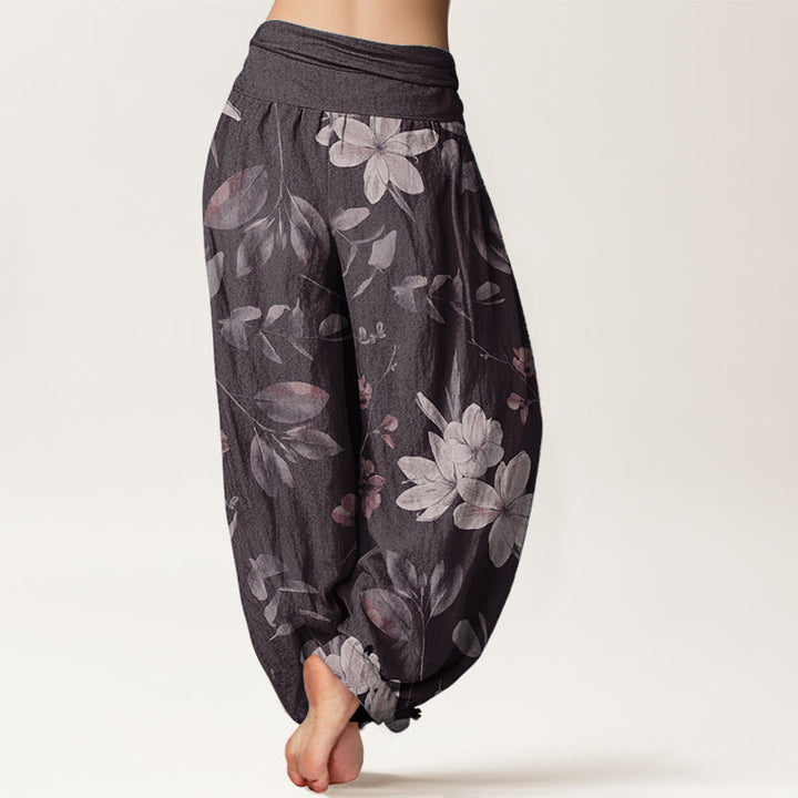Buddha Stones Pure Cotton Casual Floral Leaves Women's Elastic Waist Harem Pants