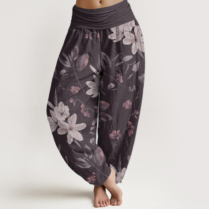 Buddha Stones Pure Cotton Casual Floral Leaves Women's Elastic Waist Harem Pants
