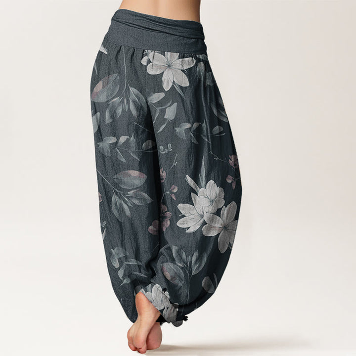 Buddha Stones Pure Cotton Casual Floral Leaves Women's Elastic Waist Harem Pants
