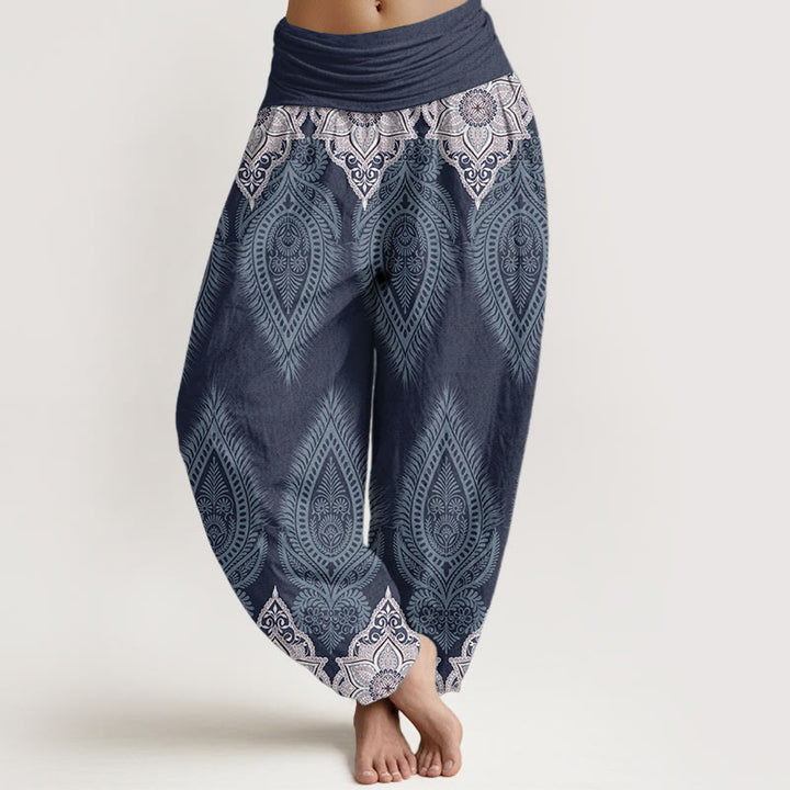 Buddha Stones Pure Cotton Casual Feather Flower Design Women's Elastic Waist Harem Pants - MediumPurple - US22，UK/AU26，EU54 (6XL) - image 8