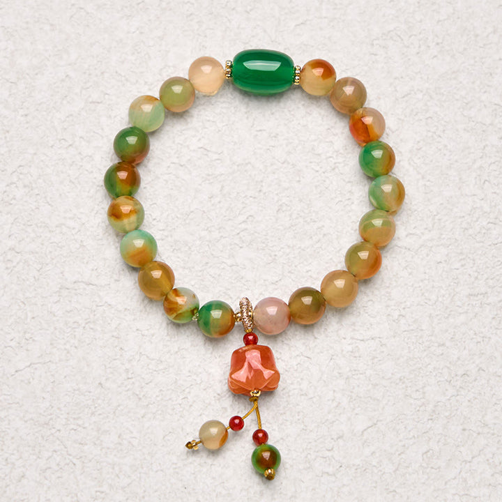 Buddha Stones Natural Colorful Peacock Agate Butterfly Peace Buckle Lily Of The Valley Support Bracelet
