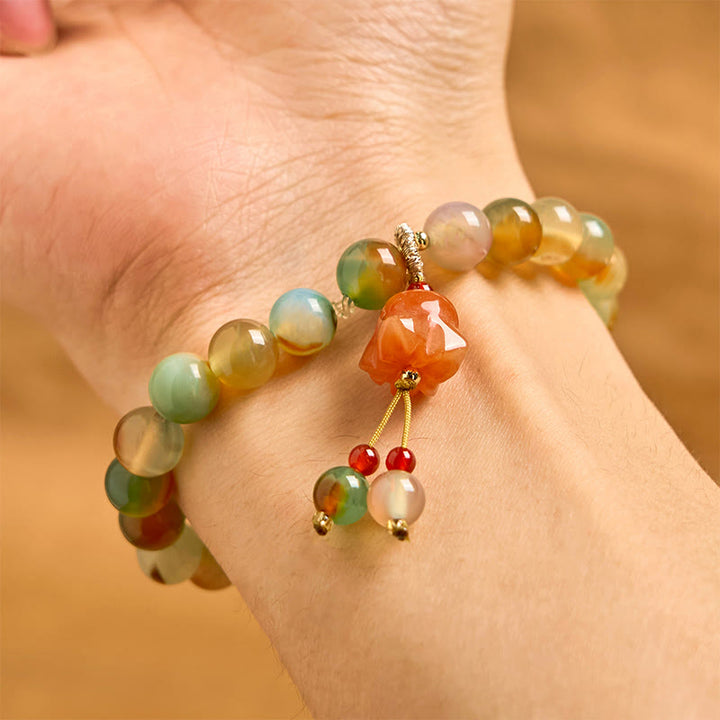 Buddha Stones Natural Colorful Peacock Agate Butterfly Peace Buckle Lily Of The Valley Support Bracelet
