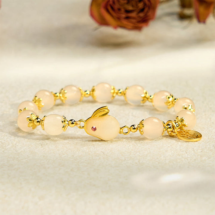 Buddha Stones Red Agate Chalcedony Rabbit Fu Character Confidence Bracelet