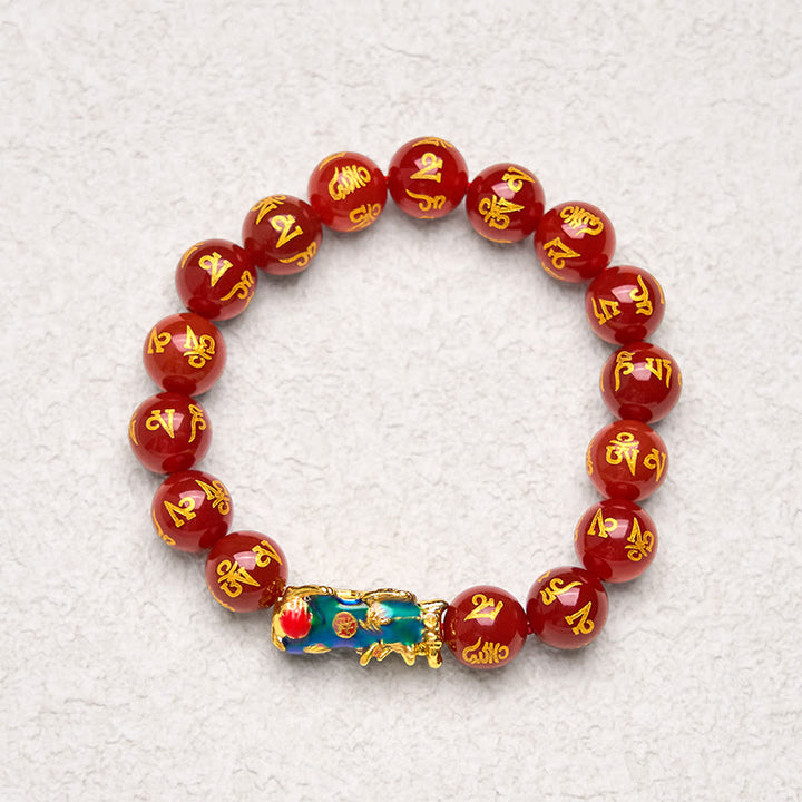 Buddha Stones Red Agate Color Change PiXiu Om Mani Padme Hum Calm Bracelet